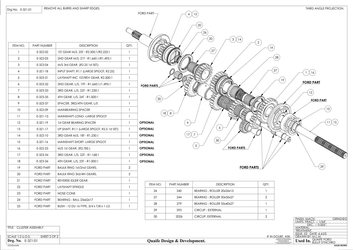 Quaife 4 Speed Synchromesh Gearkit - Ford Bullet (2000E)