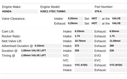 Kelford Camshaft Set, 279-A Honda K20C1